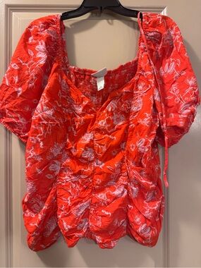 Ava & Viv Red Floral Puff-Sleeve Blouse